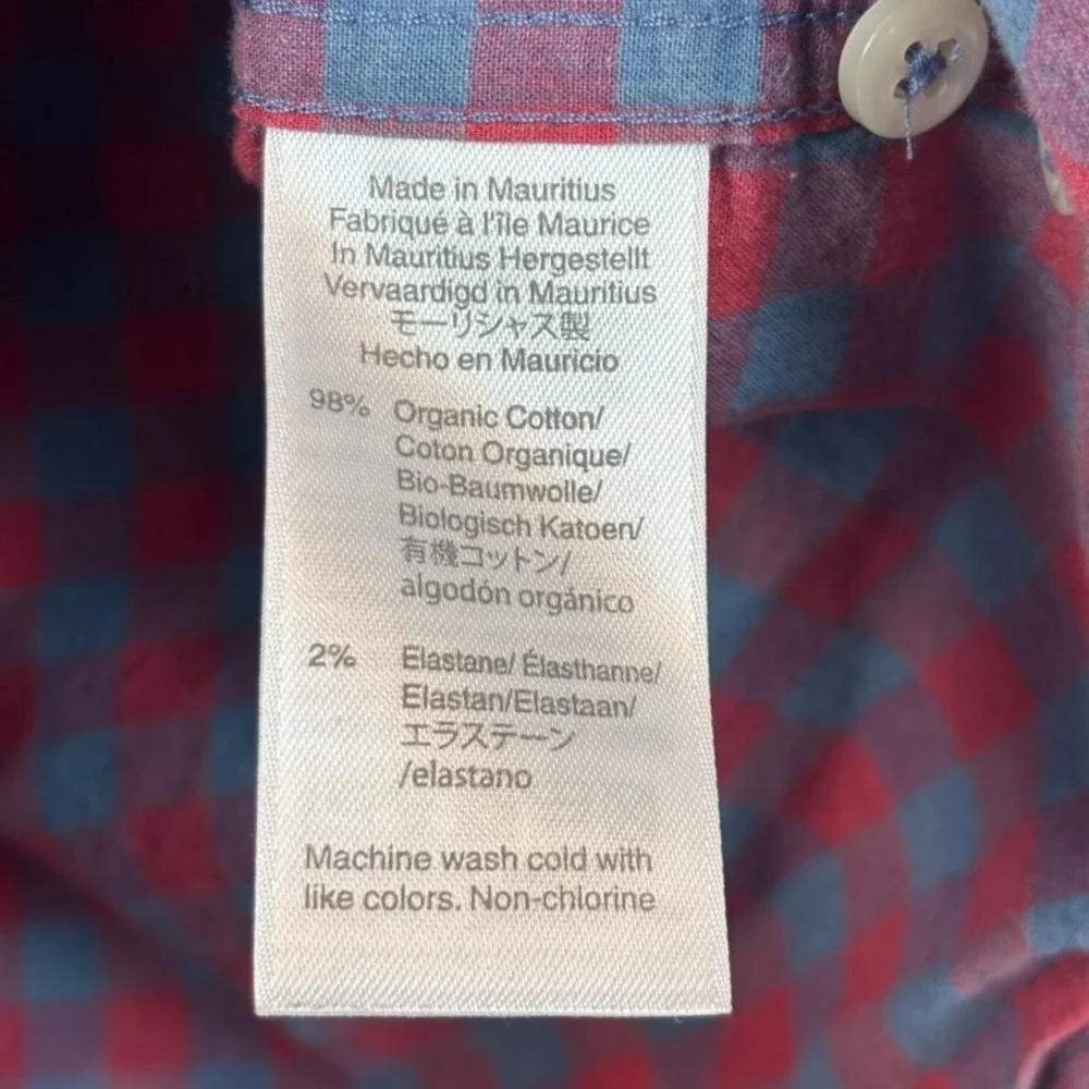 J.Crew Mens Red Checked Classic Stretch‎ Button Up Shirt Size XXL Organic Cotton